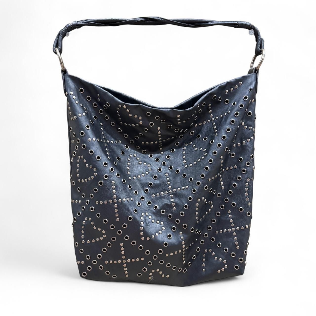Xoxo Y2k Studded Hobo Bag Black Vinyl Ring Strap Punk Indie Sleaze